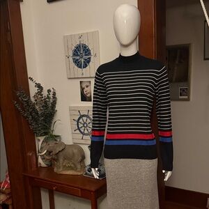 NWT northern reflections s small Striped Black n White Sweater Red Blue Accents